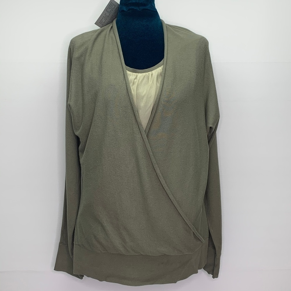 Anne Klein Sweater Large Layered Silk Green Pullover NWT